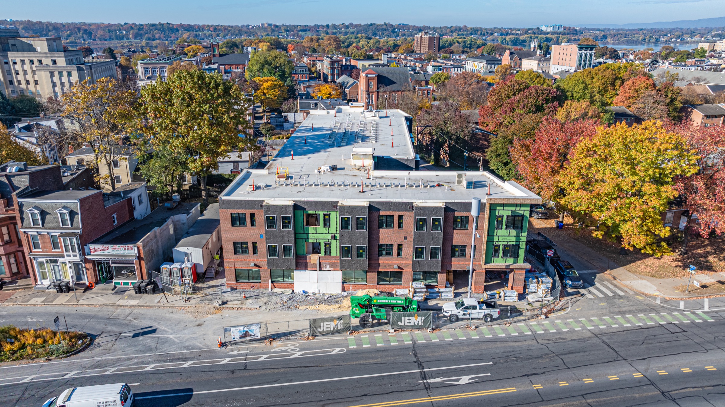 Corner aerial view of the Bethel Village exterior