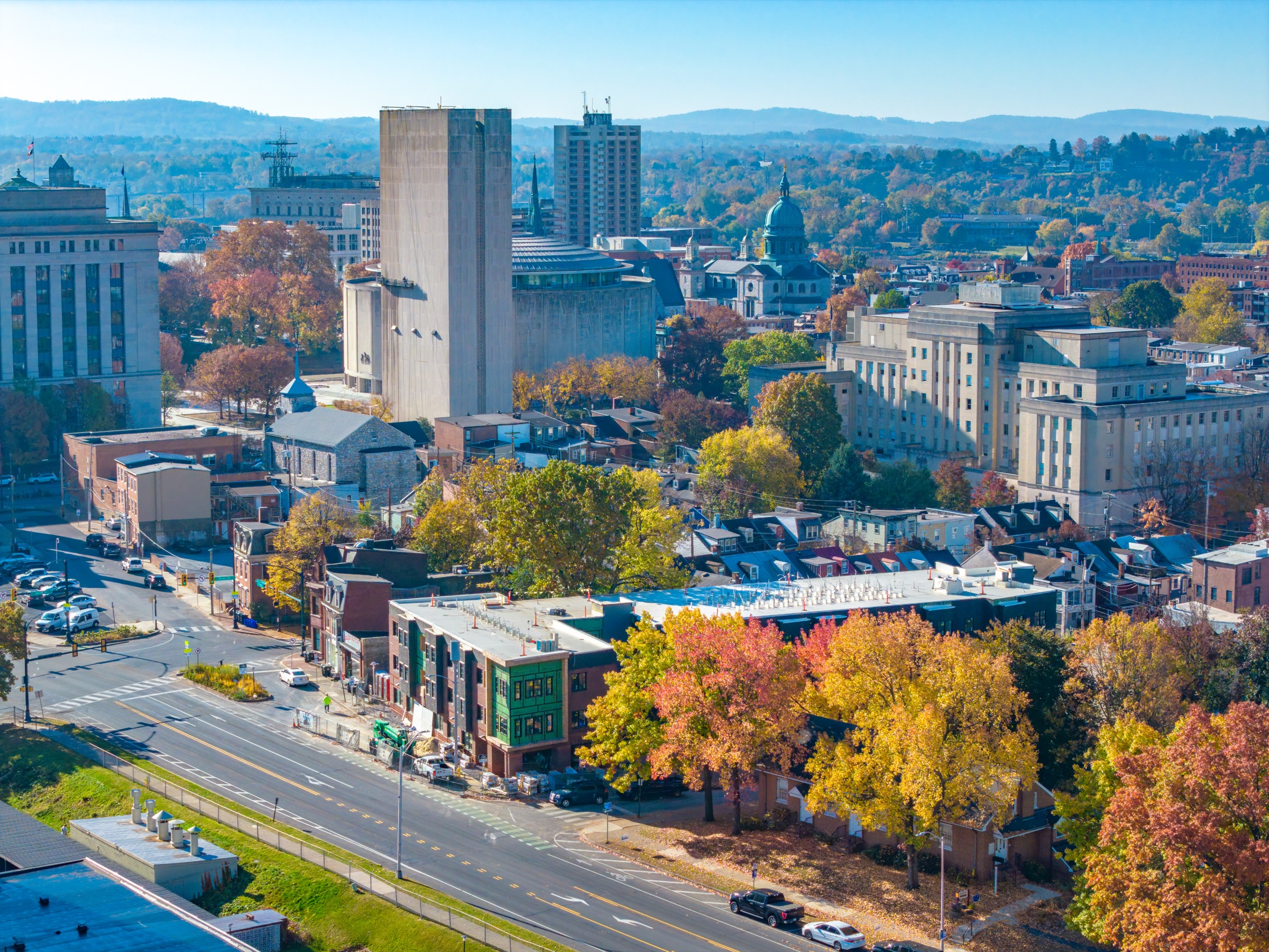 Wide aerial view of Bethel Village in October 2024