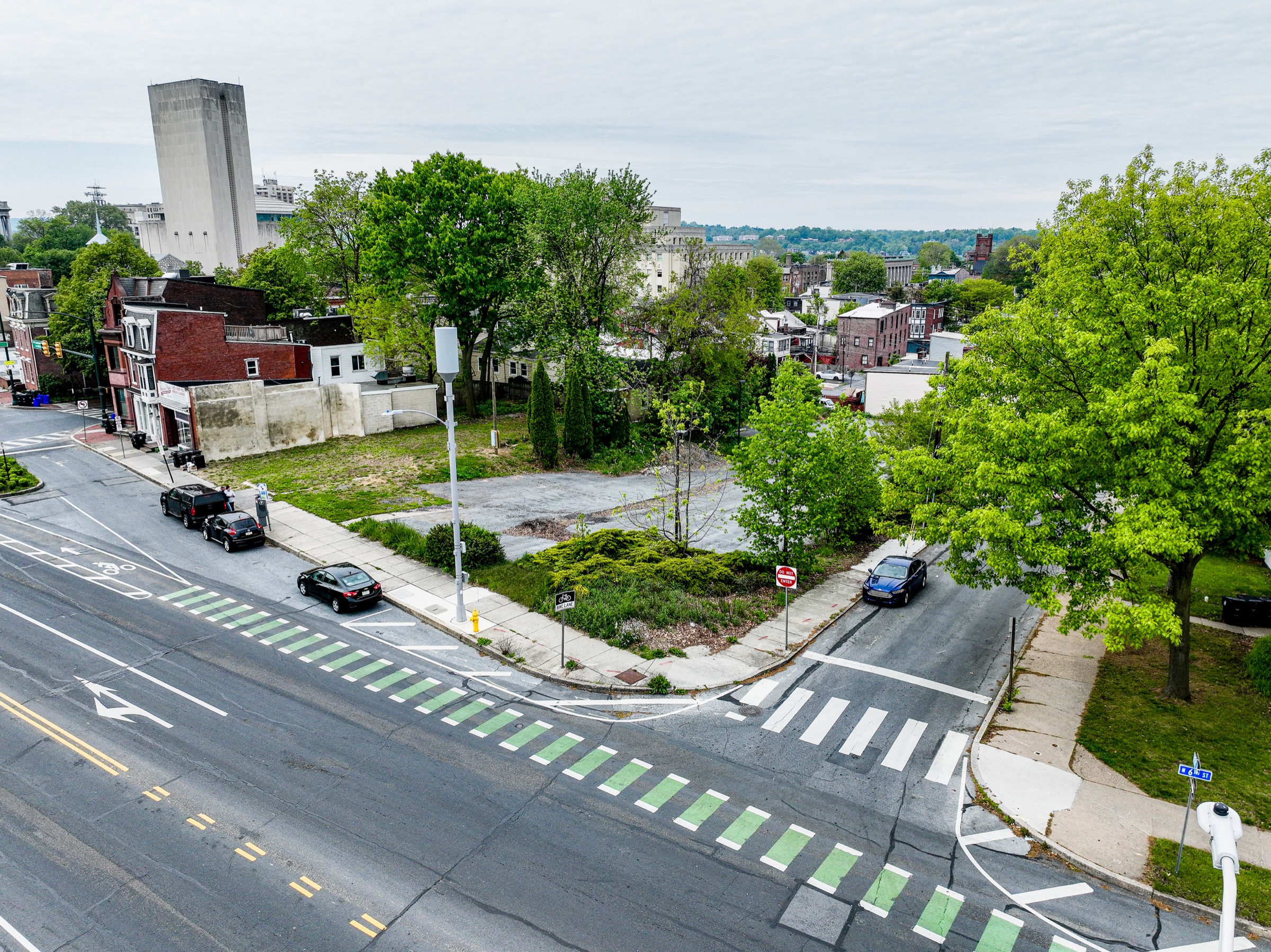 Street-facing aerial view of the Bethel Village site before construction