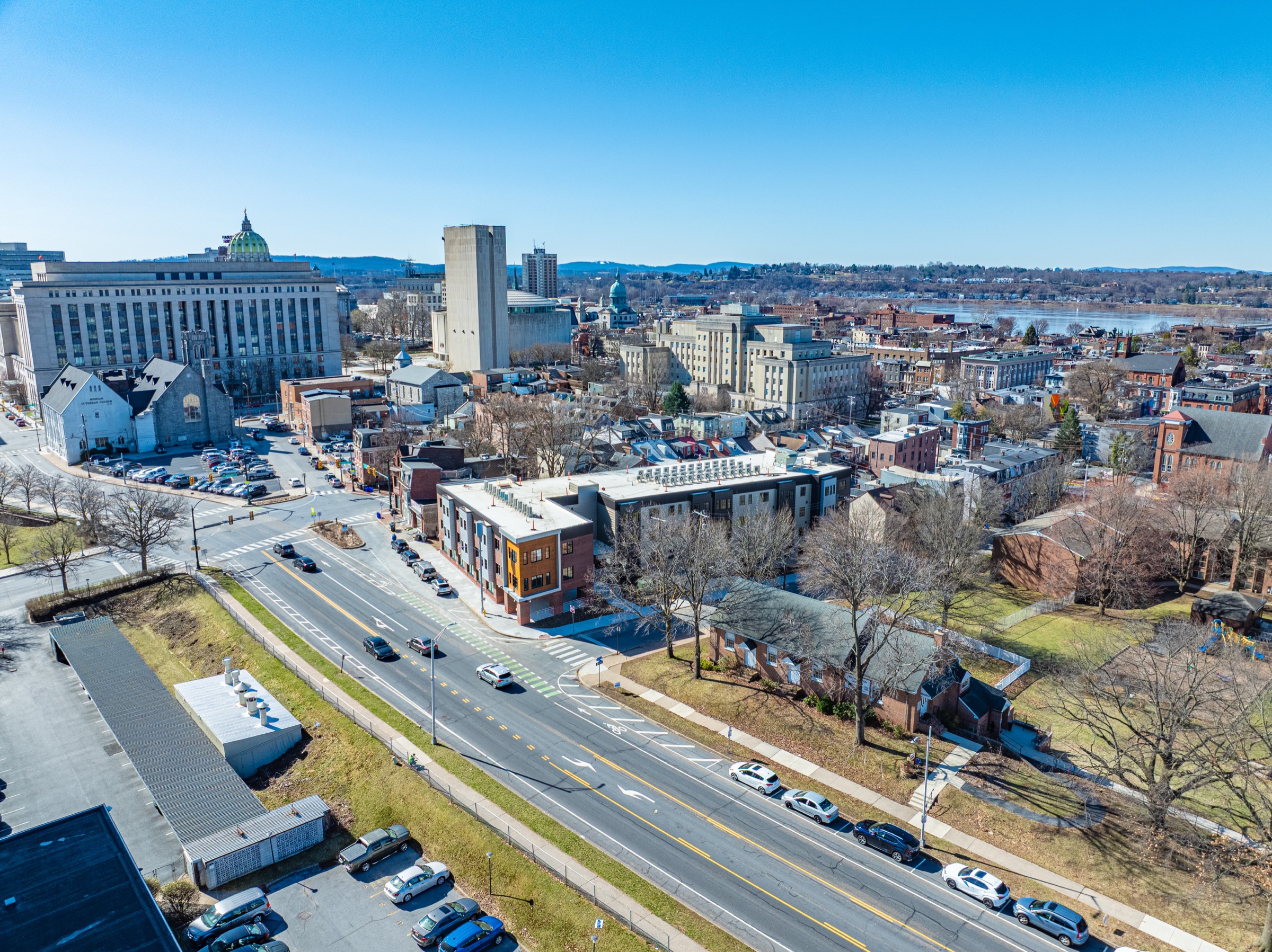 Completed Bethel Village within the Harrisburg skyline